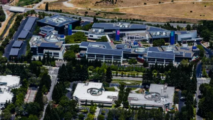 Aerial view of the Google campus in Mountain View