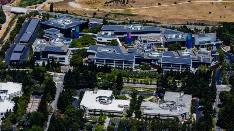 Aerial view of the Google campus in Mountain View