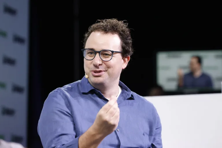 Dario Amodei speaks during TechCrunch Disrupt 2023