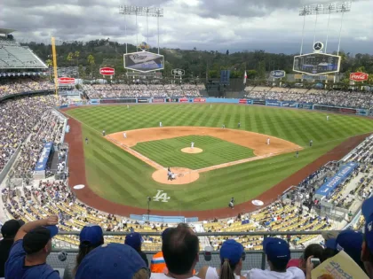 Dodger Stadium baseball field viewed from the upper stands