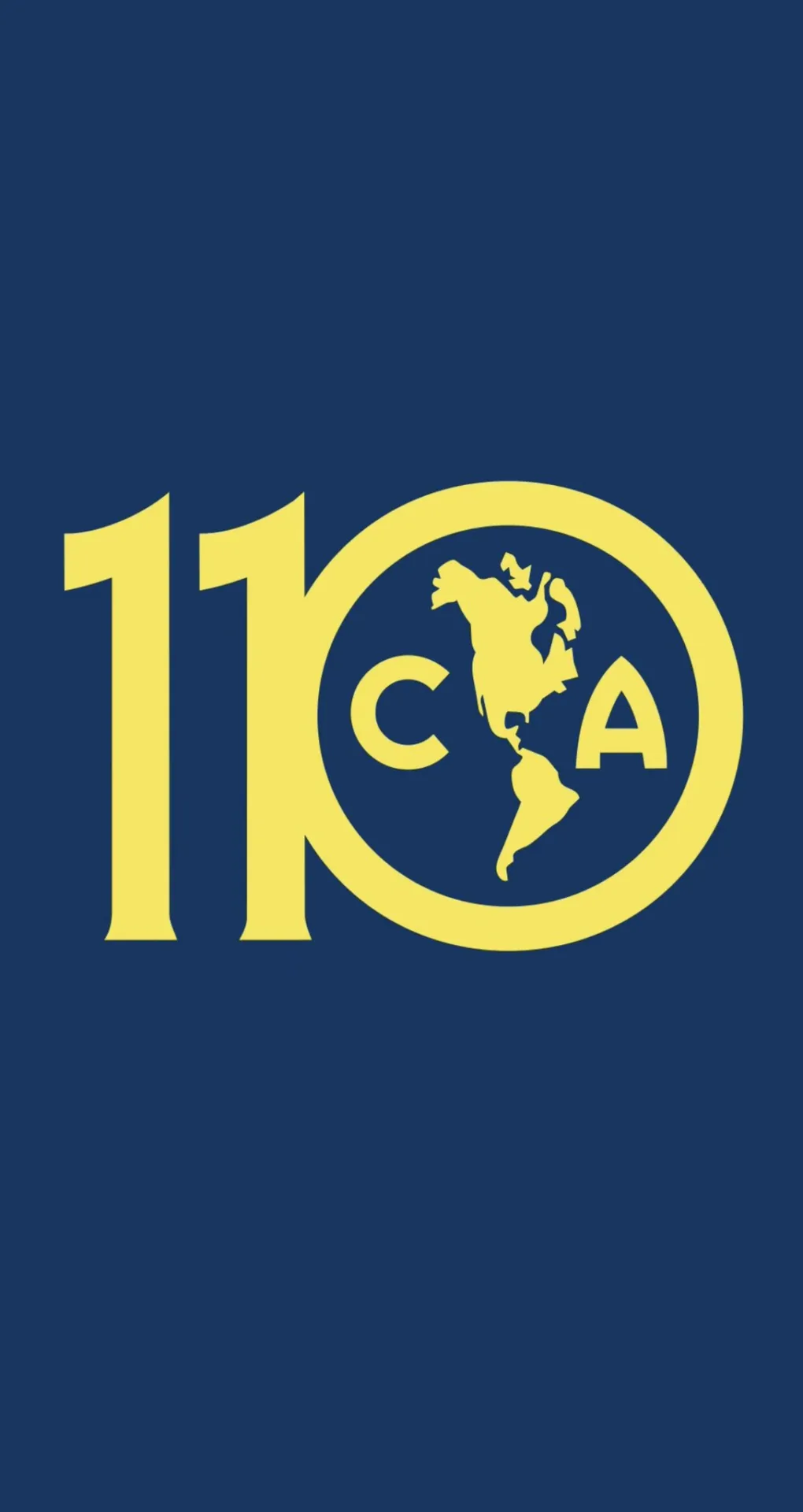 Emblema amarillo de los 110 años del Club América sobre fondo azul