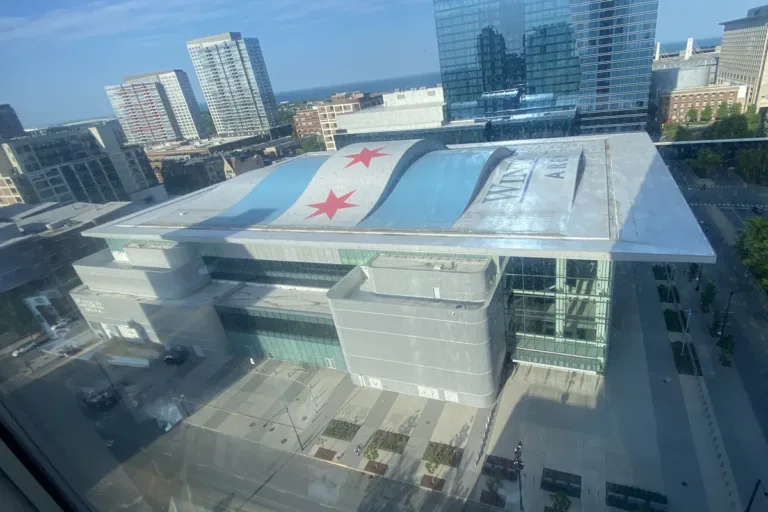 Exterior view of Wintrust Arena in Chicago