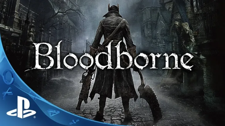 Official Bloodborne promotional artwork showing a hunter in Yharnam