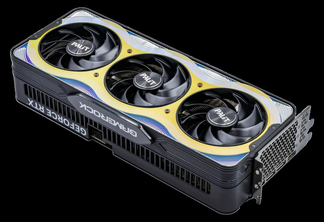 Palit GeForce RTX 5090 graphics card photographed against a black background