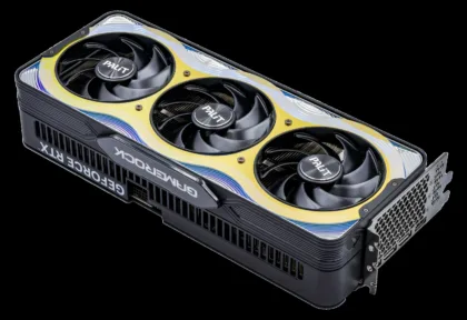 Tarjeta gráfica Palit GeForce RTX 5090 fotografiada sobre fondo negro