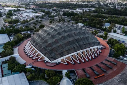 Copper dome of the Palacio de los Deportes seen from above
