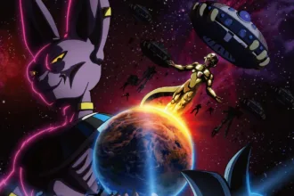 Official Dragon Ball Super artwork: Beerus with Goku, Beerus, and Frieza