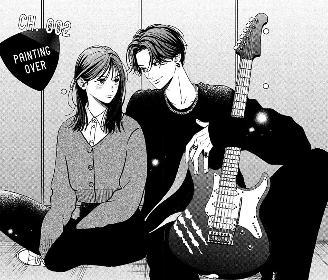 Hibari y Gaku en una ilustración del manga Choking on Love