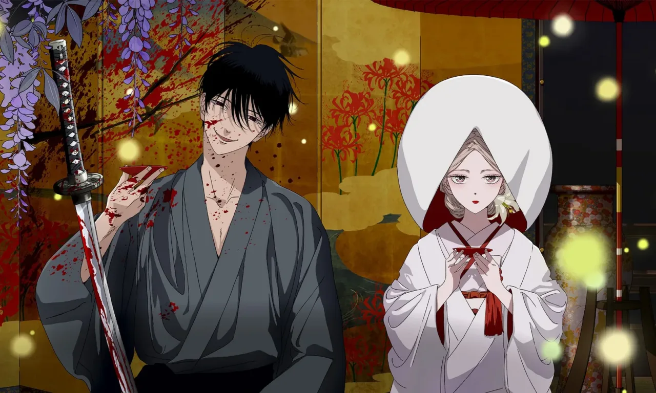 Satoko y Shinpei en el arte oficial del anime Firefly Wedding