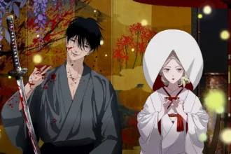 Satoko and Shinpei in the official Firefly Wedding anime artwork
