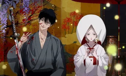 Satoko y Shinpei en el arte oficial del anime Firefly Wedding