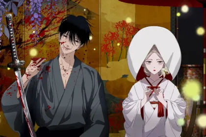 Satoko and Shinpei in the official Firefly Wedding anime artwork