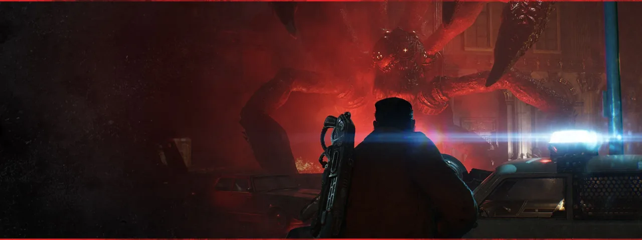 Marcus frente a una criatura Locust en una escena oficial de Gears of War: E-Day