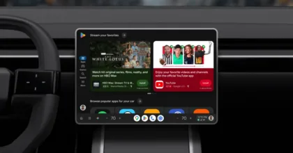Google Play interface on a car display