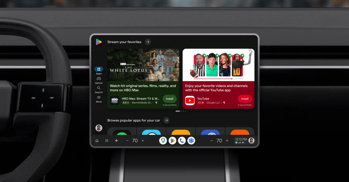 Google Play interface on a car display