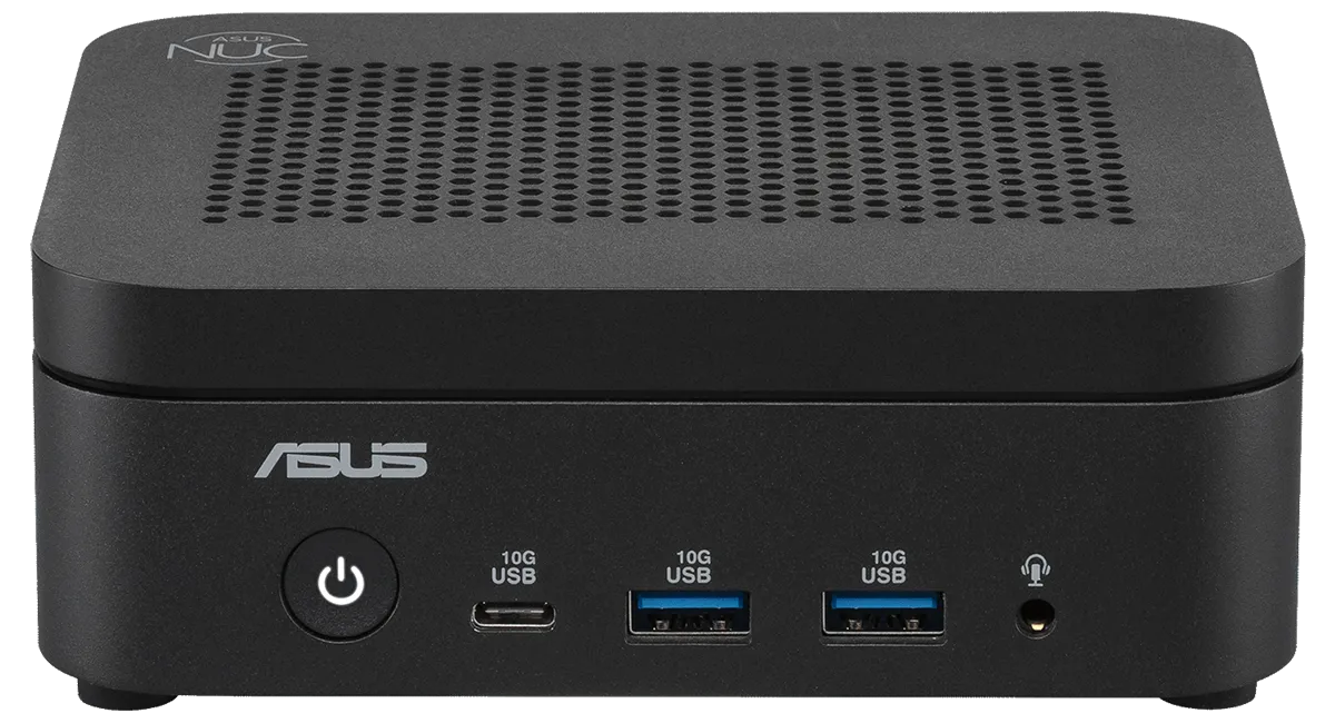 Vista frontal del mini PC ASUS NUC 14 Essential Fanless