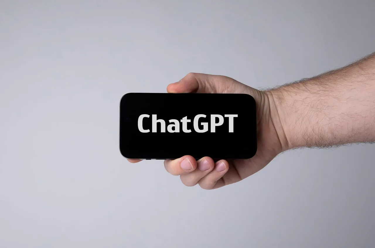 Una persona sostiene un teléfono con el nombre ChatGPT en pantalla, imagen de archivo