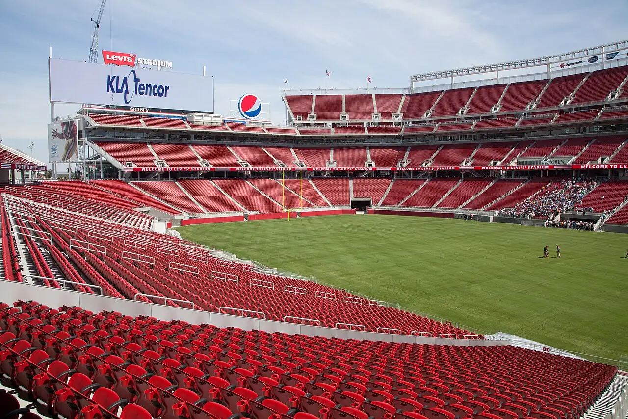 File photo of the interior of Levi’s Stadium, showing the field and red stands; 12 in August 2014.