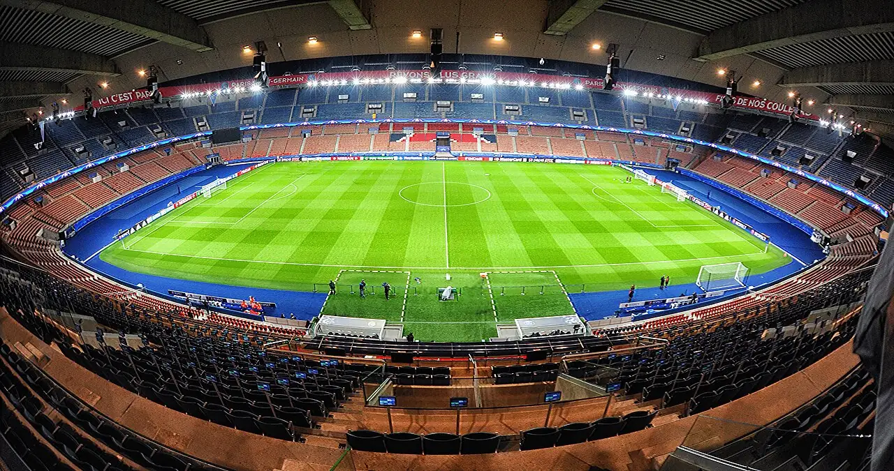 File photo of the interior of Parc des Princes stadium, with the soccer field and empty stands; taken on 7 of January 2010.