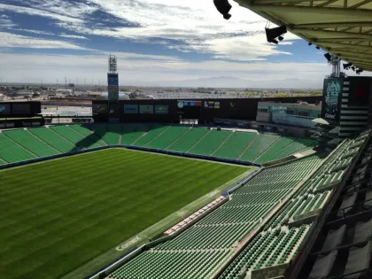 File photo from 16 of December 2015 of Estadio Corona TSM, showing the grass field and green stands from inside.