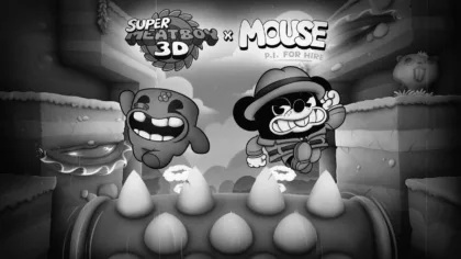 Meat Boy and Jack Pepper jump over obstacles in the official crossover artwork.