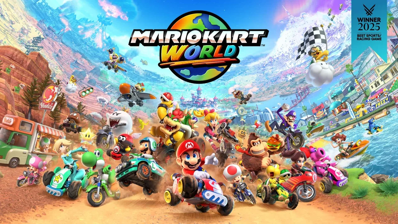 Personajes de Mario Kart World en el arte oficial del juego