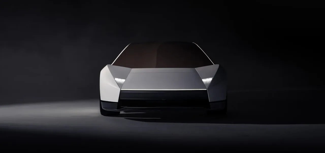 Front view of the new white Tesla Roadster in the official presentation image
