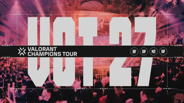 Official VCT 2027 artwork with the tour emblem over a crowd photograph